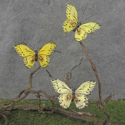 [BN0013-YEL] 4" FEATHER BUTTERFLY 3-ASST YELLOW MIX W/CLP