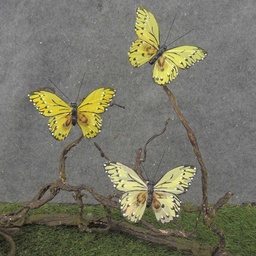 [BN0013-YEL] 4&quot; FEATHER BUTTERFLY 3-ASST YELLOW MIX W/CLP