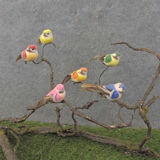[BN0015] 3.25" FROSTED MUSHROOM/FEATHER BIRD W/WIRE