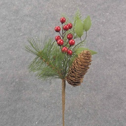 [XE0002] 13&quot; PINE, BERRY, PINECONE PICK  RED