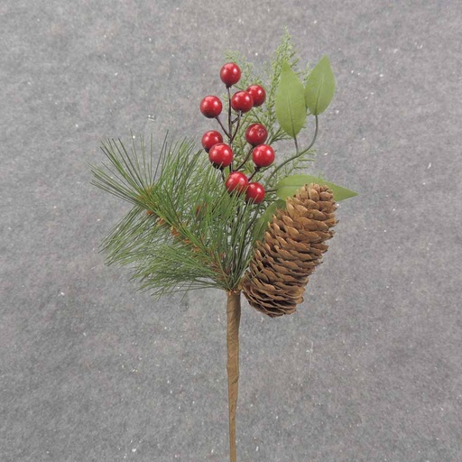 [XE0002] 13" PINE, BERRY, PINECONE PICK  RED