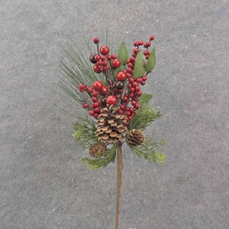 [XE0007] 13" BERRY CLUSTER & PINE PICK W/PINECONE