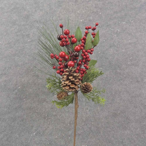 [XE0007] 13" BERRY CLUSTER & PINE PICK W/PINECONE