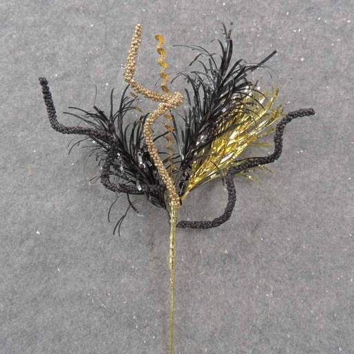 [XE0017-BKG] 14" BLACK/GOLD TINSEL & SEQUIN PICK