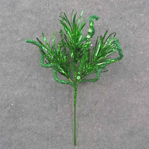 [XE0017-GRN] 14" GREEN TINSEL & SEQUIN PICK