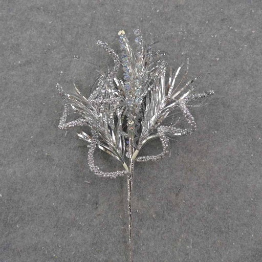 [XE0017-SIL] 14" SILVER TINSEL & SEQUIN PICK
