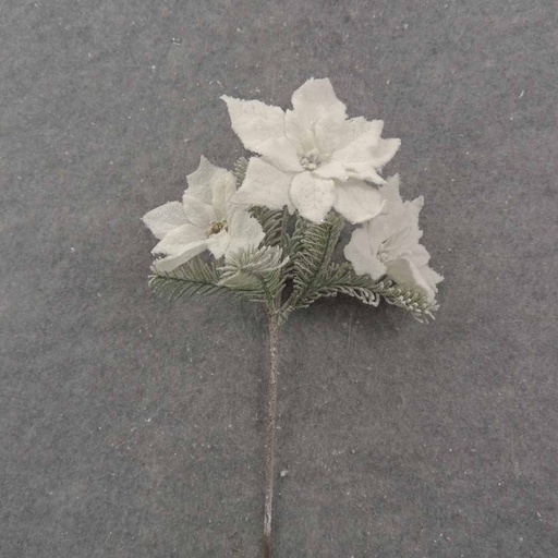 [XE0031-WHT] 16" WHITE POINSETTIA SPRAY W/PINE (FLOCKED)