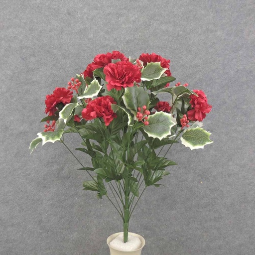 [XE0043] 23" CARNATION & HOLLY BUSH W/BERRIES X24