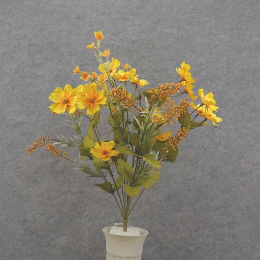 [SBF0019-YEL] 20" YELLOW COSMOS & HEATHER BUSH X10