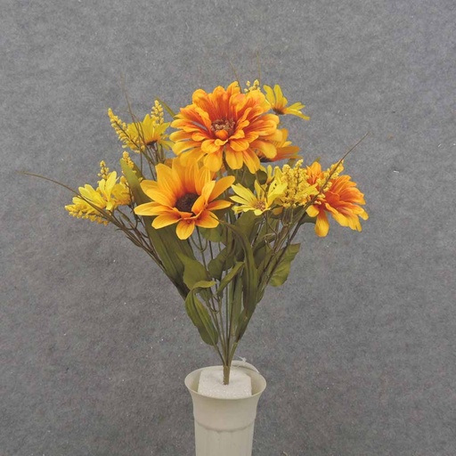 [SBF0027-GYL] 18" MIXED DAISIES & HEATHER BUSH X10 GOLDEN YELLOW