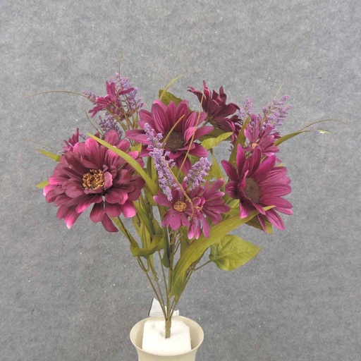 [SBF0027-PUR] 18" MIXED DAISIES & HEATHER BUSH X10 PURPLE