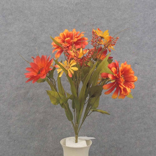 [SBF0027-ROR] 18" MIXED DAISIES & HEATHER BUSH X10 RED/ORANGE