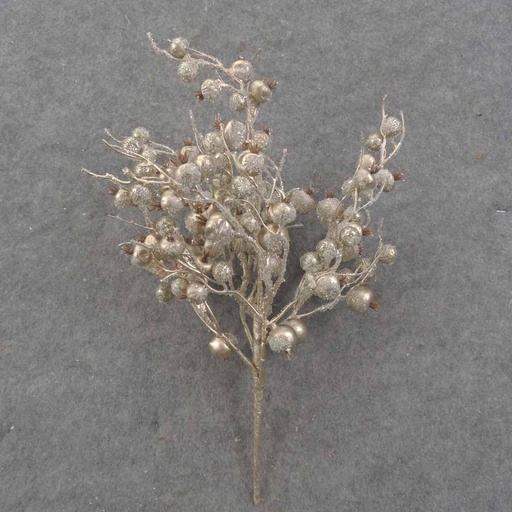 [XB0040-CHA] 16" CHAMPAGNE GLITTER BERRY BUSH X5