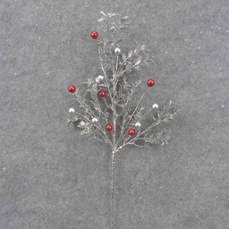 [XL0000] 16&quot; SILVER GLITTER EUCALYPTUS BUSH W/RED &amp; SILVER BALLS