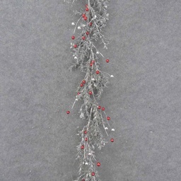 [XL0006] 5' SILVER GLITTER EUCALYPTUS GARLAND W/RED &amp; SILVER BALLS