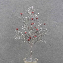 [XL0007] 18" SILVER GLITTER EUCALYPTUS TREE W/RED & SILVER BALLS