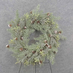 [XL0010] 20&quot; FROSTED PINE WREATH W/CONES