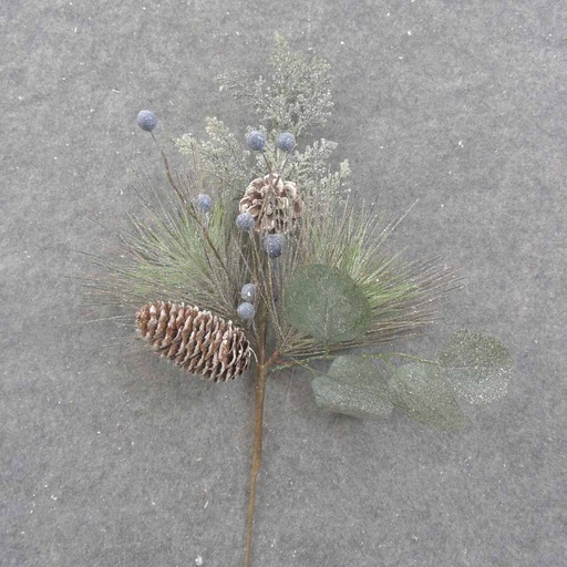 [XL0014-BLU] 16" MIXED PINE SPRAY W/CONES & BLUE BERRIES