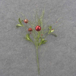 [XL0019] 16" GLITTER GRASS SPRAY W/ RED ORNAMENTS