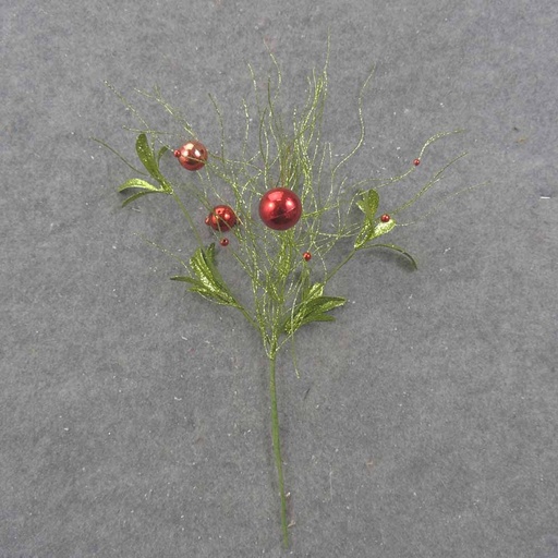 [XL0019] 16" GLITTER GRASS SPRAY W/ RED ORNAMENTS