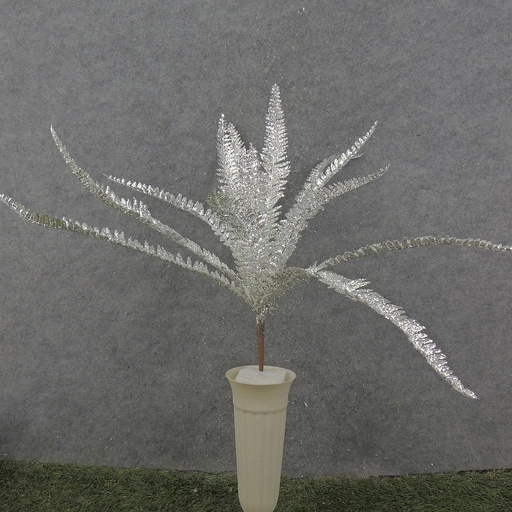 [XB0013-WHT] 20" GLITTER FERN BUSH SILVER/WHITE