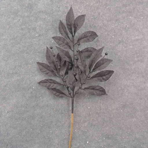 [XB0024-BLK] 19" BLACK GLITTER LEAF SPRAY X3