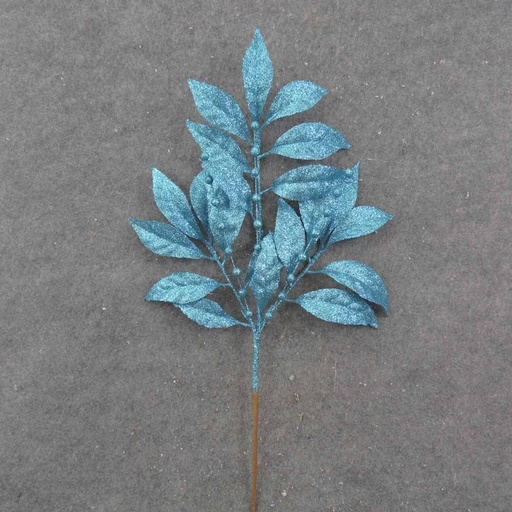 [XB0024-BLU] 19" BLUE GLITTER LEAF SPRAY X3