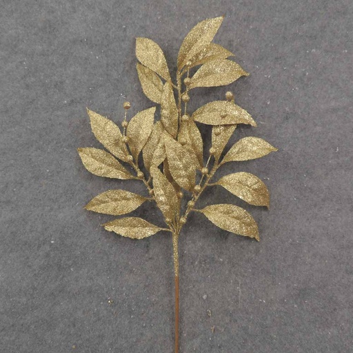[XB0024-GLD] 19" GOLD GLITTER LEAF SPRAY X3