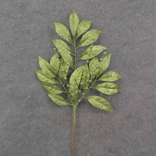 [XB0024-GRN] 19" GREEN GLITTER LEAF SPRAY X3