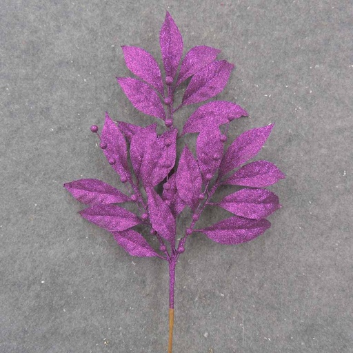 [XB0024-PUR] 19" PURPLE GLITTER LEAF SPRAY X3