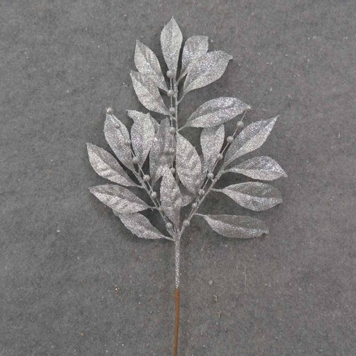 [XB0024-SIL] 19" SILVER GLITTER LEAF SPRAY X3