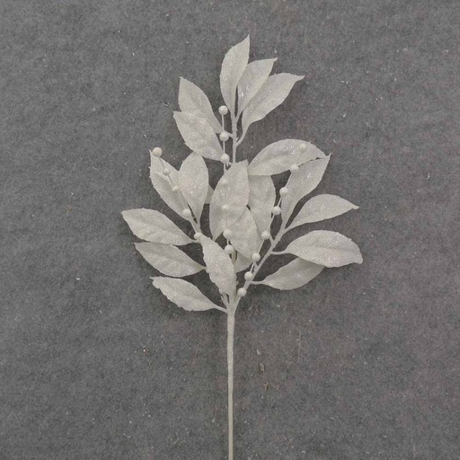 [XB0024-WHT] 19" WHITE GLITTER LEAF SPRAY X3
