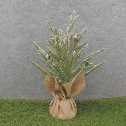 [XB0028] 19" MINI SNOWY PINE TREE W/BURLAP BALL BASE