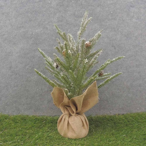 [XB0028] 19" MINI SNOWY PINE TREE W/BURLAP BALL BASE