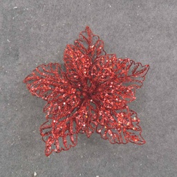 [XB0030-RED] 9&quot; RED GLITTER POINSETTIA ON CLIP