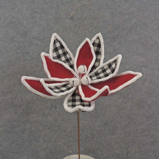 [XA0012-BWH] 13" BLACK & WHITE PLAID POINSETTIA W/BELLS