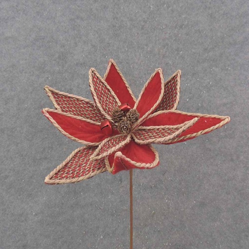 [XA0014] 13" RED & NATURAL MATERIAL POINSETTIA