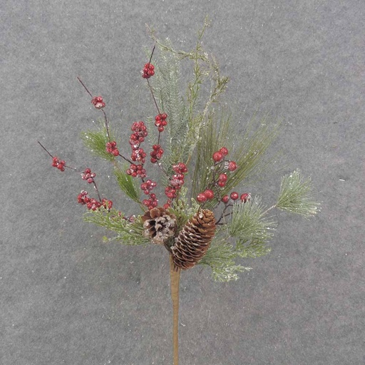 [XA0017] 21" PINE, BERRY & CONE SPRAY FROSTED