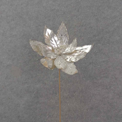 [XA0046-PTN] 20" METALLIC PLATINUM POINSETTIA PICK (11"dia)