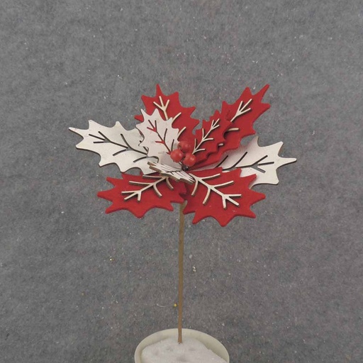 [XA0066-RWH] 14" RED & WHITE WOOD CUTOUT POINSETTIA PICK