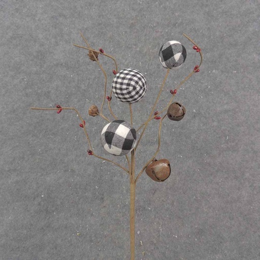 [XA0067-BWH] 18" BLACK & WHITE PLAID BALL & BELL PICK