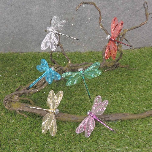 [BN0119] 3.5"x4.5" GLITTER/FOIL DRAGONFLIES 6-ASST W/ WIRE