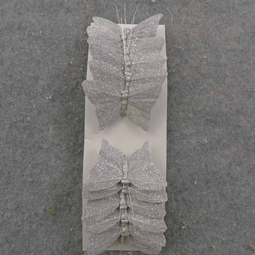 [BN66101] 3" SILVER GLITTER BUTTERFLY W/WIRE