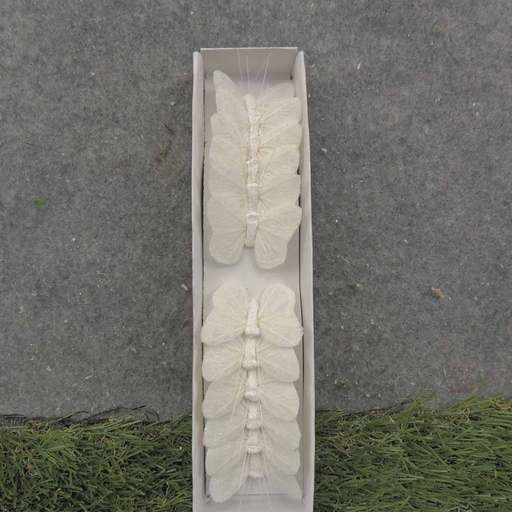 [BN66714] 1.5" WHITE MICA BUTTERFLY W/WIRE