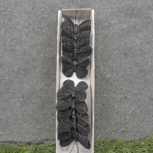 [BN66741] 1.5" BLACK GLITTER BUTTERFLY W/WIRE
