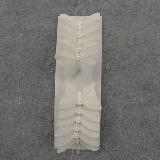 [BN92854MI-DWHT] 3" WHITE MICA BUTTERFLY W/WIRE