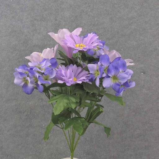 [SB1006-PPL] 18.5" LILY, HYDRANGEA & DAISY BUSH X9 PUR/LAV