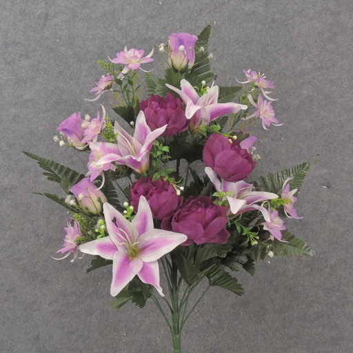 [SE1003-PPL] 24" PEONY & LILY HALF BUSH X18 PURPLE/LAVENDER