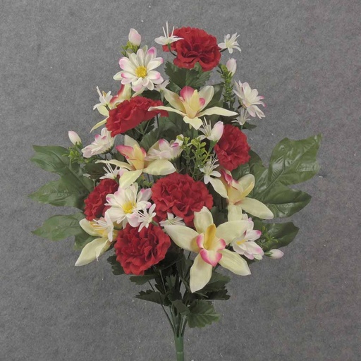 [SE1004-RCG] 24" CABBAGE ROSE & ORCHID HALF BUSH X18 RED/CREAM/GREEN
