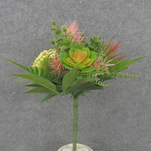 [SE1017] 13" FERN, SUCCULENT & EUCALYPTUS WRAPPED BUSH PINK/GREEN